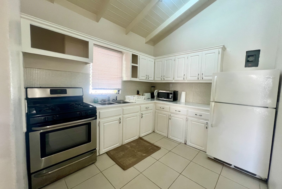 Modern kitchen with appliances in rental unit